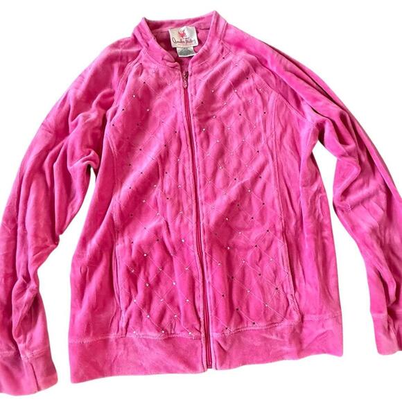 Quacker Factory Pink Velour Zip Jacket - L - Picture 1 of 5